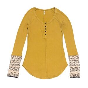 Free People alpine cuff thermal henley top mustard yellow